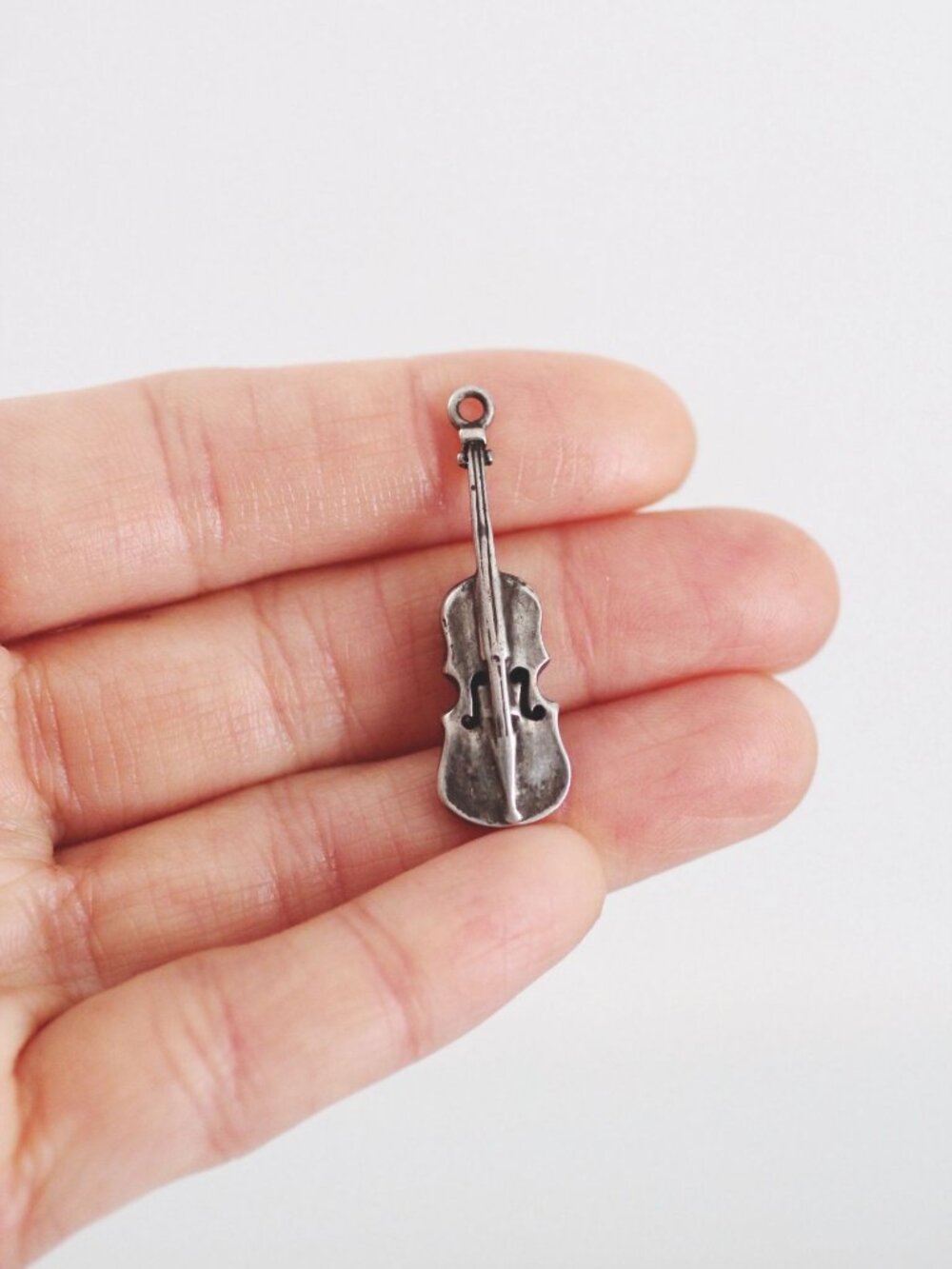 Sterling Silver Violin Charm Pendant Vintage Antiqued Oxidized Music Musician